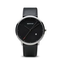 Bering 11139-402 Classic Zilver Zwart Leder Horloge - thumbnail