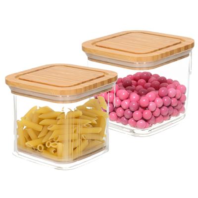 Bambou & Co keuken voorraadpot - 2x - 1L - kunststof/bamboe - met luchtdichte deksel