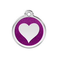 Heart Purple glitter hondenpenning medium/gemiddeld dia. 3 cm - RedDingo