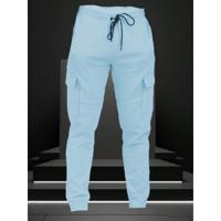 Men's Grey Cotton Cargo Jogger Pants with Drawstring Waist Light Blue / L