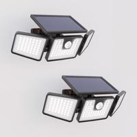 HOFTRONIC™ Set van 2 Edon Solar Wandlampen buiten met PIR bewegingssensor - Incl. Schemersensor - IP44 waterdicht - 156 LED&apos;s - 7 watt - 6500K 700 lumen daglicht wit licht - Zwart