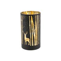 HBX Natural Living Cylinder Lantaarn Magical Forest LED 3xAA Ø9xh12cm Zwart/goud - thumbnail