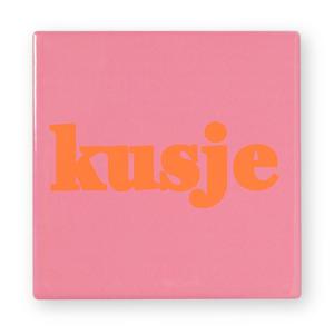 Siertegel Kusje - roze/oranje - 10x10x0.5 cm