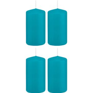 4x Turquoise blauwe cilinderkaarsen/stompkaarsen 6 x 12 cm 40 branduren