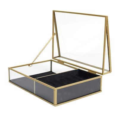 Home Deco Factory Sieradendoos - glas - goud metaal - 23 x 16 cm - organizer