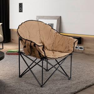 Extra Grote Campingstoel Opvouwbare Tuinstoel met Bekerhouder Hoge Rugleuning Gevoerde Klapstoel Maanstoel voor Buiten