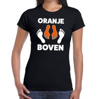 Grappig oranje boven t-shirt zwart voor Koningsdag of het EK/WK voor dames 2XL  - - thumbnail