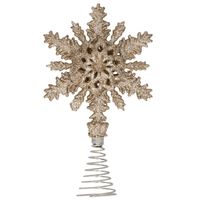 Kunststof kerstboom sneeuwvlok piek glitter goud 20 cm - kerstboompieken - thumbnail