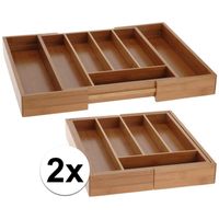 2x Uitschuifbare bestekbak bamboe hout 45 cm - thumbnail