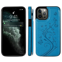 iPhone 15 Pro Max hoesje - Backcover - Pasjeshouder - Portemonnee - Bloemenprint - Kunstleer - Blauw - thumbnail