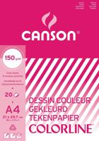 Canson tekenpapier Colorline, 150 g, ft 21 x 29,7 cm, A4, geassorteerde kleuren, blok van 20 vel