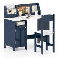 Kinderbureau set Kinderbureau met Houten Stoel Studentenbureau met Boekenplank-Blauw
