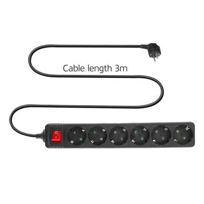 ACT Connectivity Stekkerdoos met lichtgevende schakelaar, 6 sockets, 3 m, zwart