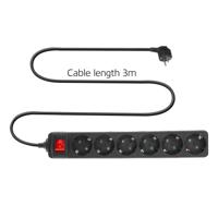 ACT Connectivity Stekkerdoos met lichtgevende schakelaar, 6 sockets, 3 m, zwart - thumbnail