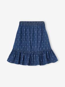 Halflange rok met ruche van licht denim middenblauw