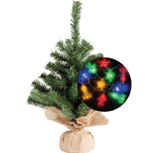 Mini kerstboompje - 45 cm - incl. ruimte/space thema lichtsnoer 165 cm - kunststof