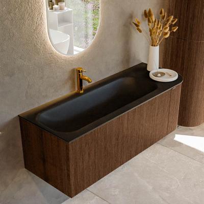 Badmeubel Mondiaz Kurve | 125 cm | Meubelkleur Walnut | Wastafelkleur Urban | Links spoelbak | 1 kraangat