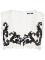 Balmain haut crop Baroque à broderies - Blanc