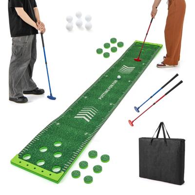 332 cm Golf Puttingmat met 2 Verstelbare Clubs & 6 Ballen Golf Oefenmat Golf