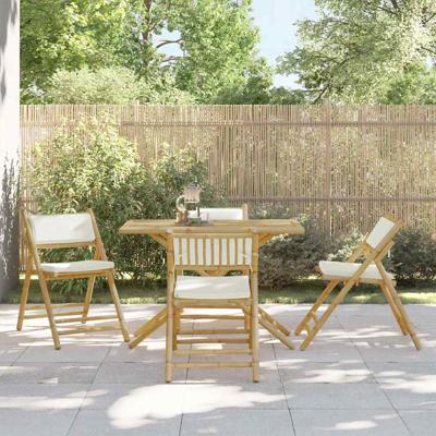 Bistrostoelen 4 st inklapbaar met kussens bamboe crèmewit
