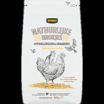 Jumbo Natuurlijke Brokjes Katten Hypoallergeen & Graanvrij 800g Rijk aan Kip