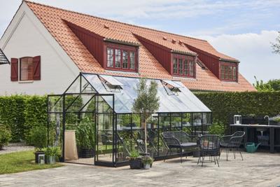 Tuinkas Qube 816, zwart, veiligheidsglas 3mm/1 Halls - Royal well