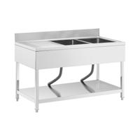 Spoeltafel - 2 spoelbakken - RVS - 140 x 70 x 97 cm - Royal Catering