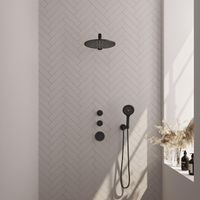 Brauer Black Edition Regendoucheset inbouw - hoofddouche 30cm - 3 gladde knoppen - rechte wandarm - handdouche rond 3 standen - mat zwart 5-S-030