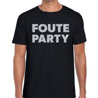 Foute party tekst t-shirt - zwart - voor heren - met zilver glitters print - feestkleding