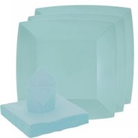 Santex servies set karton - 10x bordjes/25x servetten - lichtblauw - Feestbordjes - thumbnail