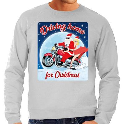 Foute kersttrui sweater - motorliefhebbers - driving home - grijs - heren Foute kersttrui sweater - motorliefhebbers - driving home - grijs - heren