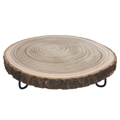 Kaarsenbord/decoratie dienblad - houten boomschijf - met standaard - 30 x 30 x 8,5 cm