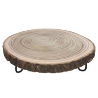 Kaarsenbord/decoratie dienblad - houten boomschijf - met standaard - 30 x 30 x 8,5 cm