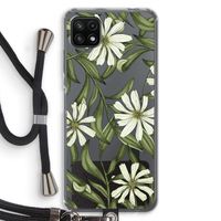 Wit bloemenpatroon: Samsung Galaxy A22 5G Transparant Hoesje met koord