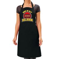 Keukenschort/barbecue schort voor dames - BBQ is my religion - zwart - cadeau Moederdag - barbeque