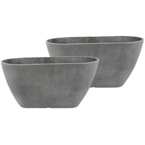 3x stuks bloempot/plantenpot balkonbak van gerecycled kunststof donkergrijs D36 x 16 en H16 cm