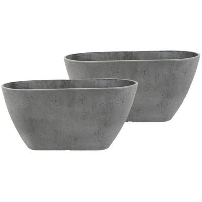 3x stuks bloempot/plantenpot balkonbak van gerecycled kunststof donkergrijs D36 x 16 en H16 cm