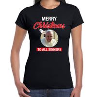 Paus Merry Christmas sinners fout Kerstshirt zwart voor dames - thumbnail