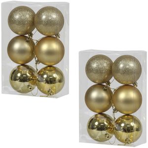 36x Gouden kunststof kerstballen 8 cm glans/mat/glitter