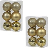 36x Gouden kunststof kerstballen 8 cm glans/mat/glitter - thumbnail