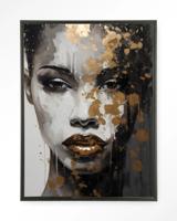 Urban Cotton Wandkleed 'Golden Girl' 110 x 145cm in Floating Frame - black