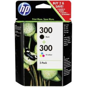 HP 300 originele zwarte/drie-kleuren inktcartridges, 2-pack