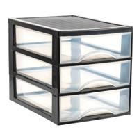 Ladekastje bureau organizer - 3 lades - zwart/transparant - H27 x B25,5 x D35 cm - kunststof