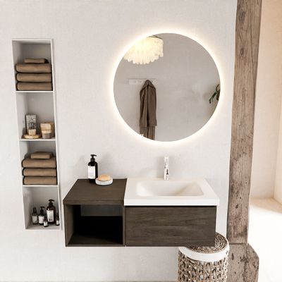 MONDIAZ BUKLA 100cm badmeubel met open module 40 kleur Dark Brown met 1 lade. Wastafel CLOUD rechts 1 kraangat kleur Talc.