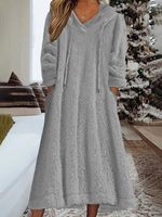 Loose Fluff/Granular Fleece Fabric Hoodie Casual Dress - thumbnail
