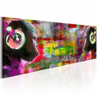 Schilderij - Muzikale Apen, multikleur, wanddecoratie 1luik , print op canvas