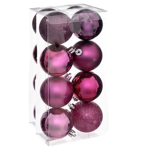 Kerstballen - 24x stuks - framboos roze - 7 cm - kunststof