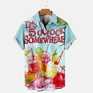 Voor heren Overhemd Hawaiiaans overhemd Het is 5 uur Somewhere Shirt Aloha-shirt Brief Kokosnootboom Grafische prints Strijkijzer Wit Marineblauw Marine Blauw blauw Hemelsblauw 3D-afdrukken Buiten Lightinthebox