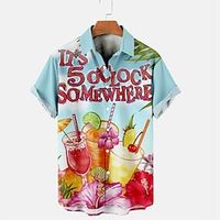 Voor heren Overhemd Hawaiiaans overhemd Het is 5 uur Somewhere Shirt Aloha-shirt Brief Kokosnootboom Grafische prints Strijkijzer Wit Marineblauw Marine Blauw blauw Hemelsblauw 3D-afdrukken Buiten Lightinthebox