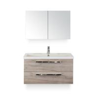 Seville Badmeubelset 100 cm - Craft Oak - Wastafel Djazz 1 kraangat - met Spiegelkast